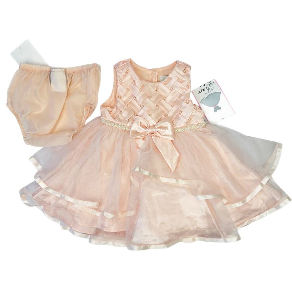 New‎ Rare Editions Peach Flare Puffy Tutu Pearl Bow 2 Piece Dress Sz 9M Formal